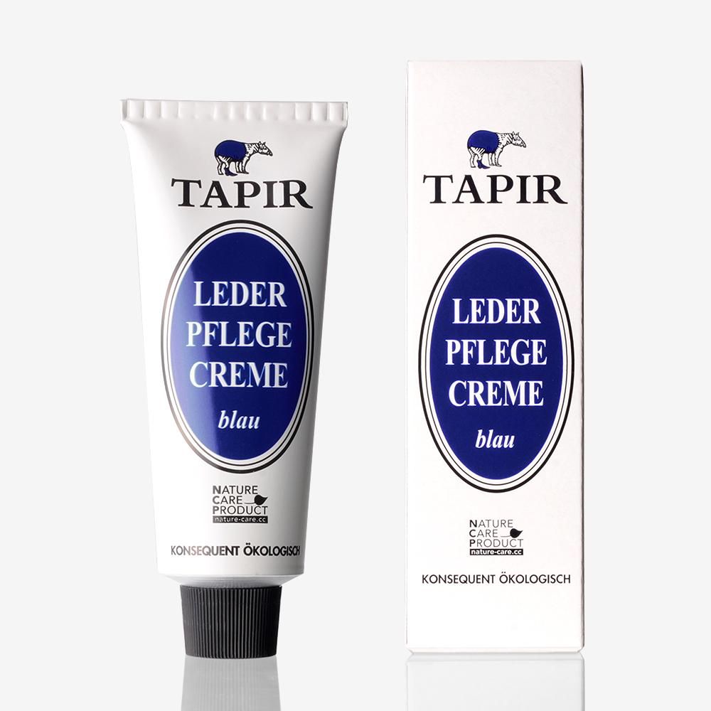 タピールのフレーゲクリームのチューブと箱。ブルー、青いラベルとバクのロゴ